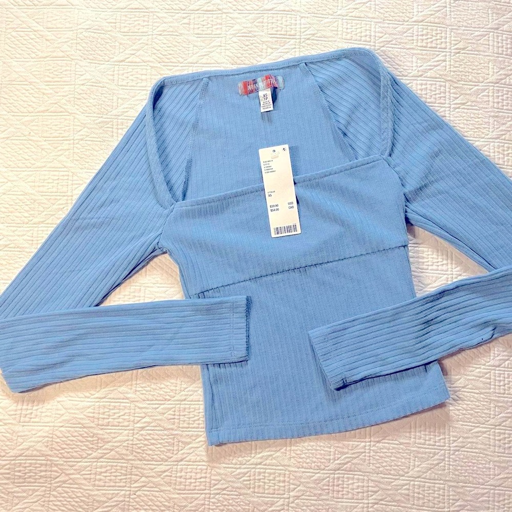 Urban outfitters square neck ribbed long sleeve shirt in light blue!